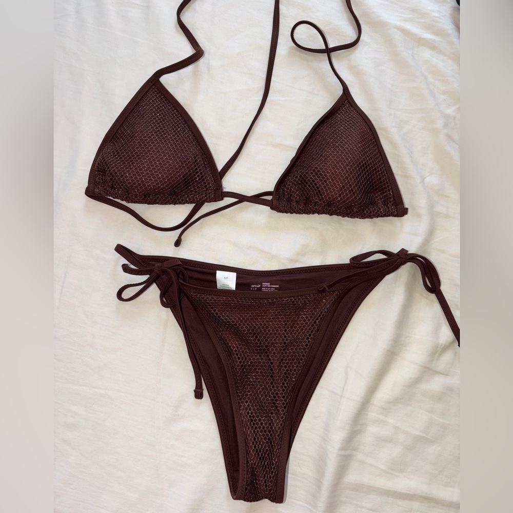 Aerie Brown Mesh Triangle Bikini
